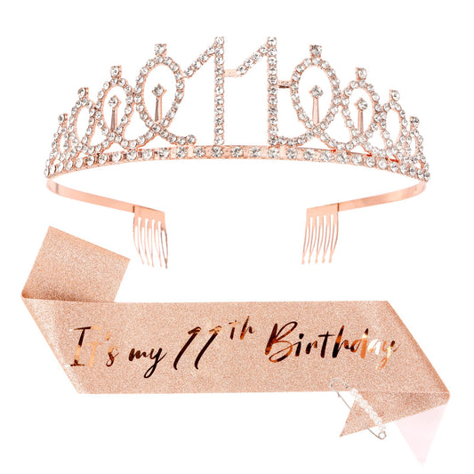 CIEHER 11th birthday crown with rhinestones for princess look and photo moments.