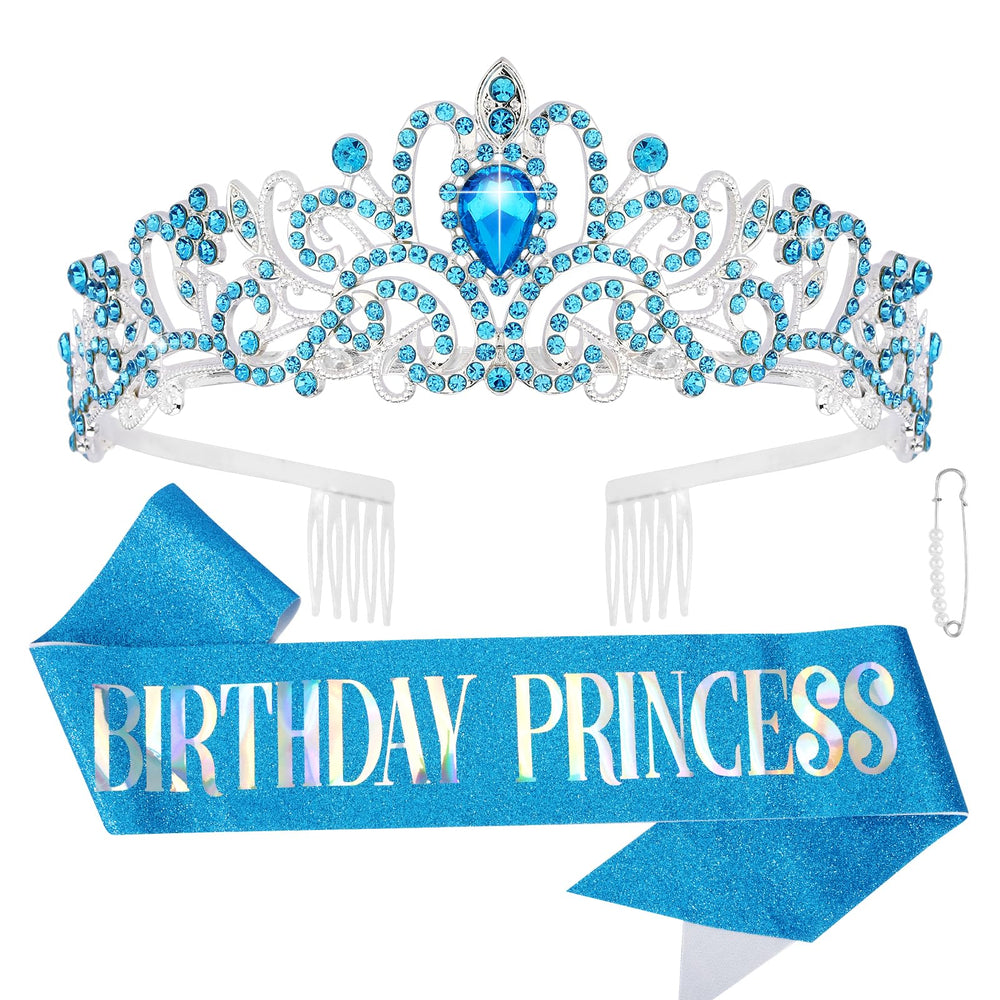 CIEHER blue crown with rhinestones for a princess birthday look