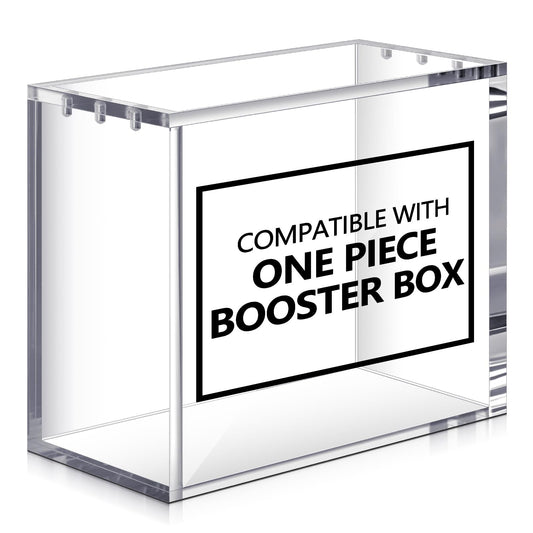 Cinnvoice acrylic display case side view showing a stackable booster-box display