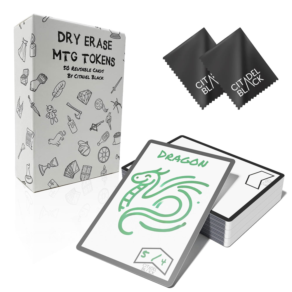 Citadel Black dry erase tokens set of 50 cards for MTG, reusable proxies.