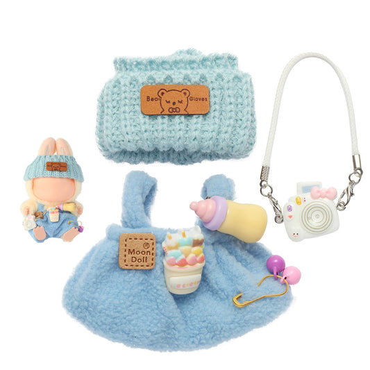 Ciunura Labubu blue overalls show a plush, versatile look for display or play