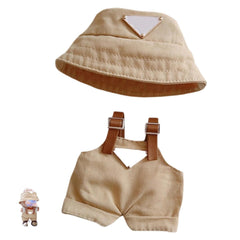 Ciunura Labubu khaki overall set on doll showcases durable knit with secure snaps for quick dressing.