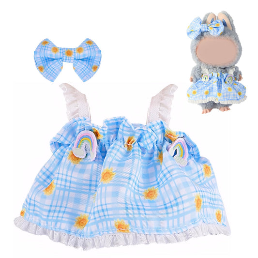 Ciunura Labubu pink knitted skirt with bunny patches for display