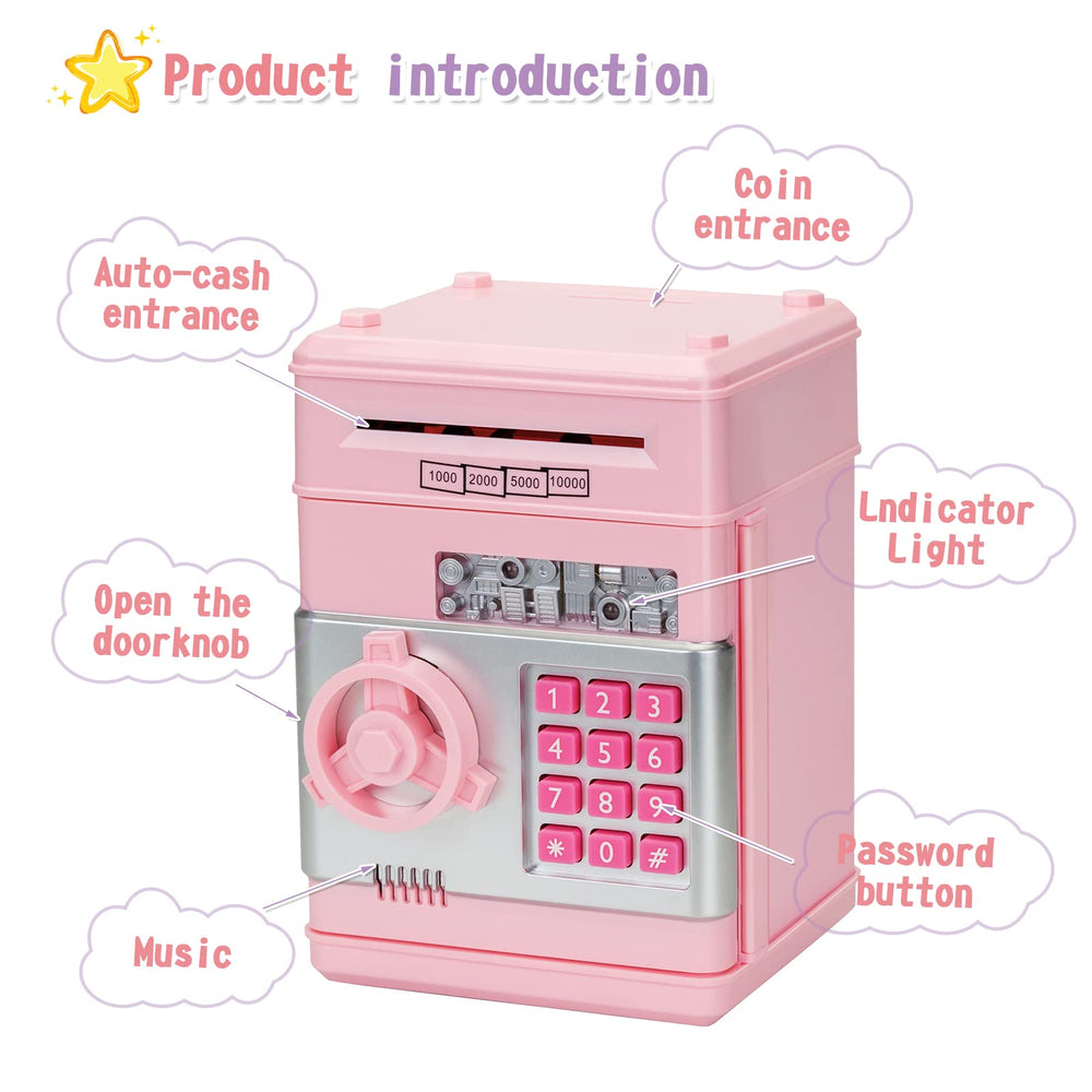 civan money box pink high-capacity design fits coins and bills