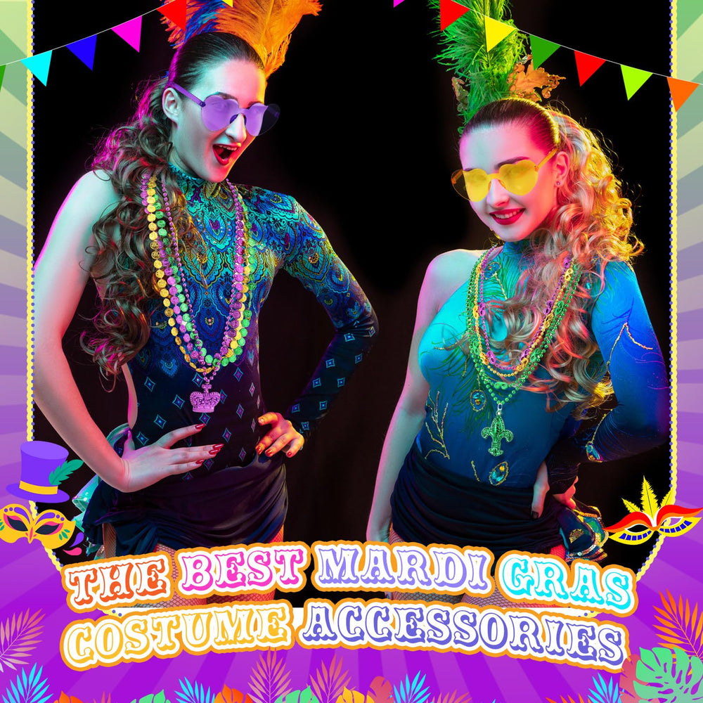 Heart sunglasses size and fit for comfort on Mardi Gras wearers.