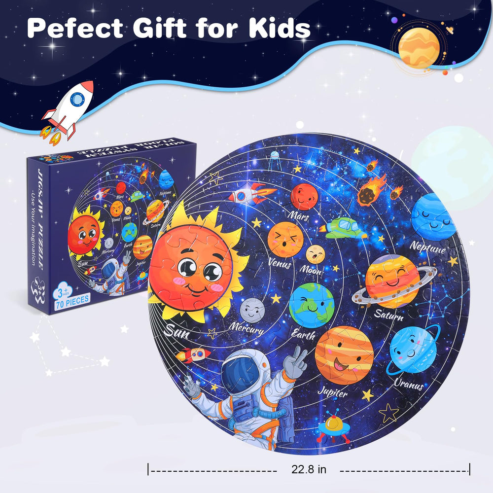 Civaner solar-system floor puzzle child placing pieces, promoting focus and hand-eye coordination.