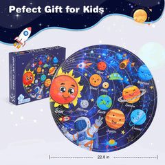 Civaner solar-system floor puzzle child placing pieces, promoting focus and hand-eye coordination.
