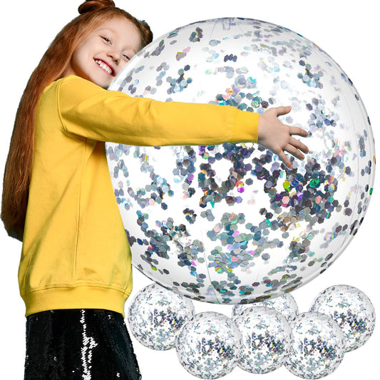 Civaner six-pack glitter beach balls shine in sunlight for pool party decor.