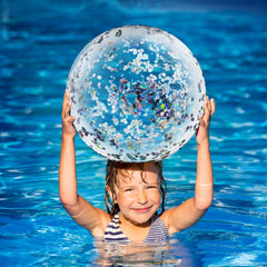 Civaner glitter ball used as vibrant pool decor centerpiece