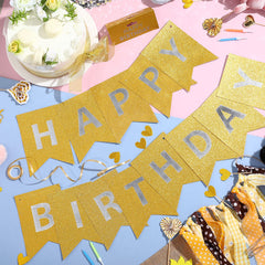 Clabby glitter gold banner assembly in progress for a custom look.