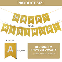 Clabby glitter gold banner rope shown for easy hanging and spacing.