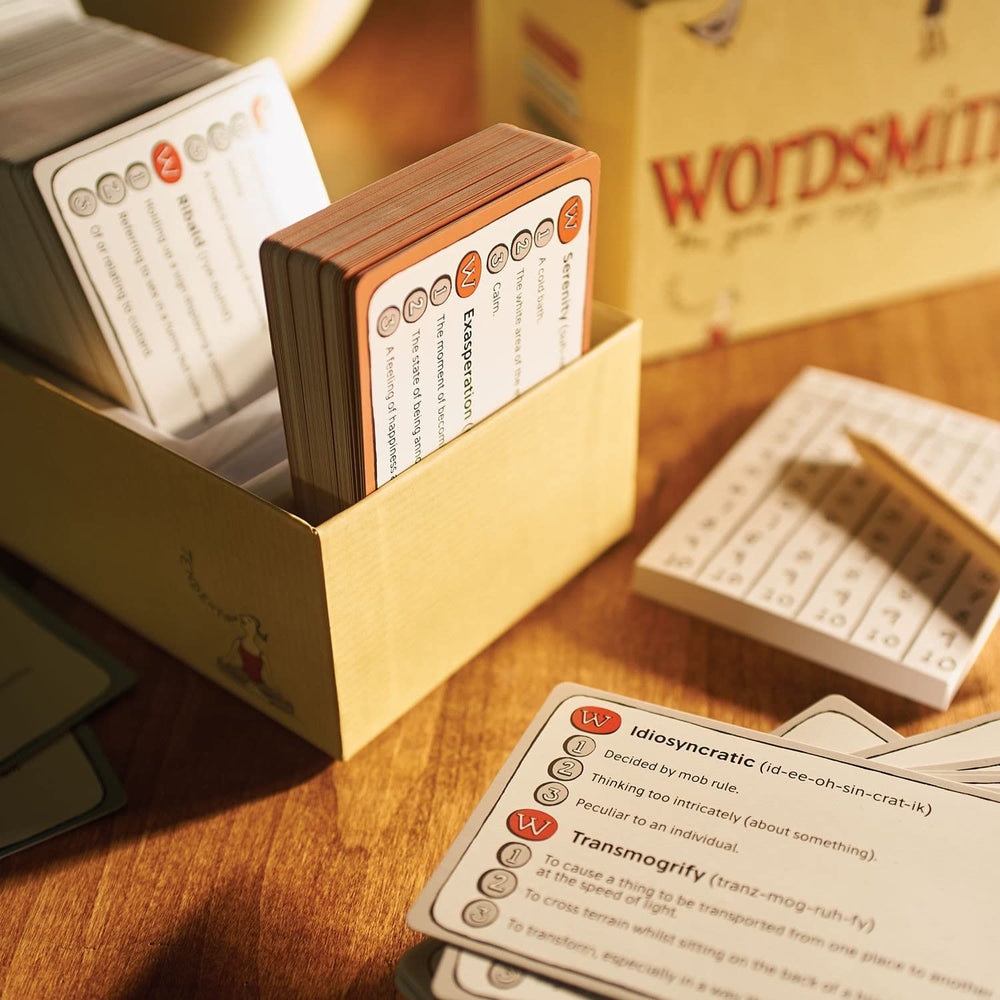 Clarendon Games Wordsmithery compact pack suited for travel and gatherings.