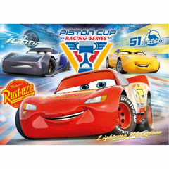 Clementoni 27072 puzzle shows vibrant colors and cars scene, supporting focus and manual skills