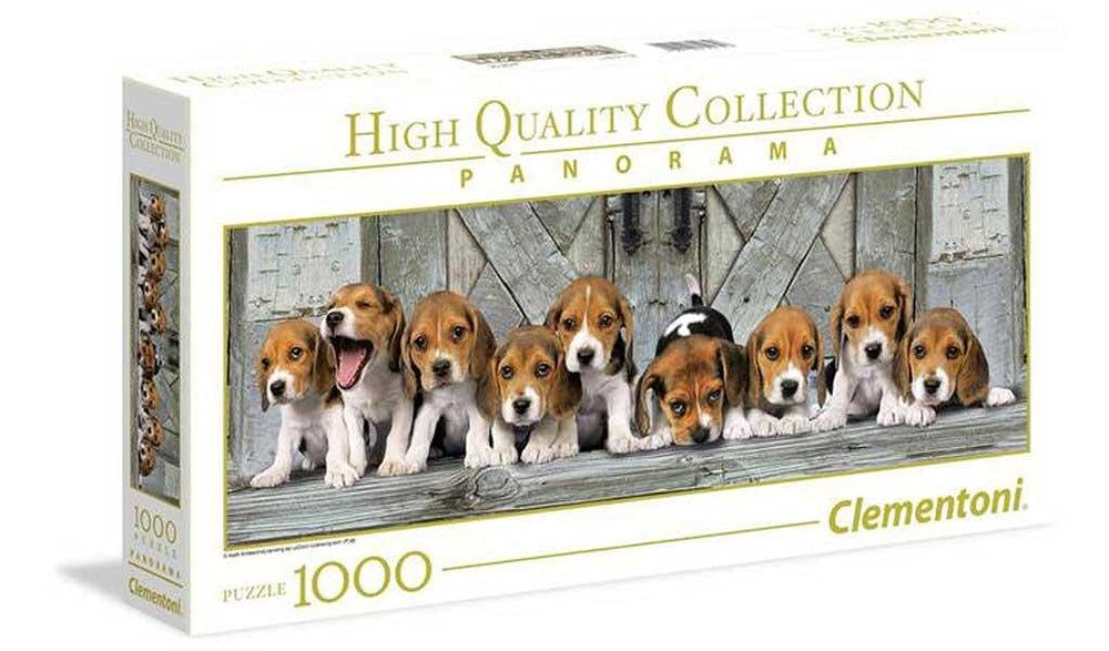 Clementoni Beagles panorama puzzle 1000 pieces with vibrant colors for family puzzling