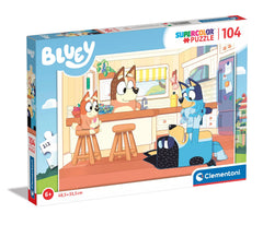 Clementoni Bluey Supercolor 104-piece puzzle for kids ages 6 and up, vivid colors.