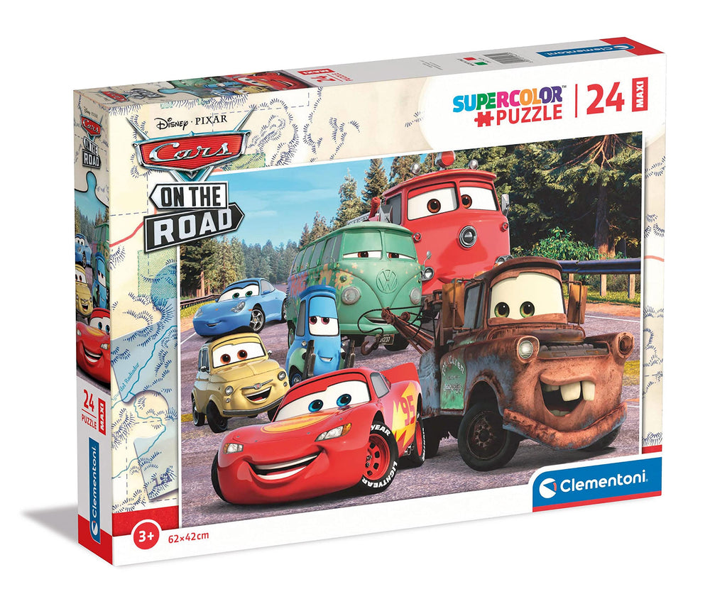Clementoni Disney Pixar Cars on the Road 24 Maxi Puzzle promotes focused play and hand-eye coordination.