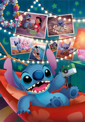 Clementoni Disney Stitch puzzle close-up of Stitch's face for detailed fits.