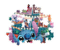 Clementoni Disney Stitch puzzle solving action shot suitable for focused evenings.