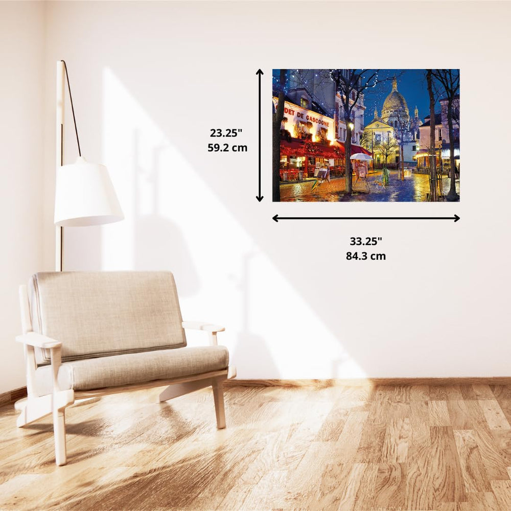 Clementoni Paris Montmartre puzzle assembled size reference helps with storage.