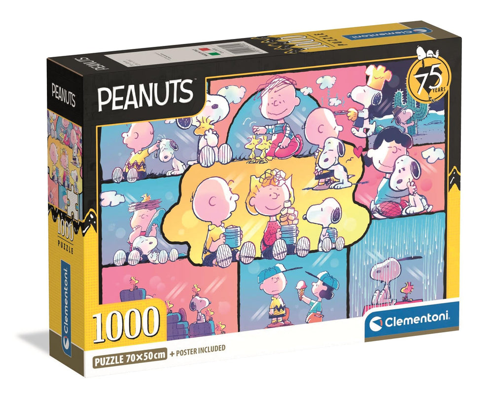 Clementoni Peanuts Snoopy 1000-piece puzzle for adults and teens; relaxing family activity.