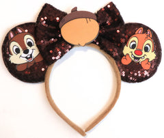 CLGIFT Minnie Ears Collection featuring Chip n Dale in brown, blue, red sequin for playful photo moments.
