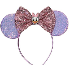 CLGIFT Princess Minnie ears with flower design on a flexible headband for all-day comfort.