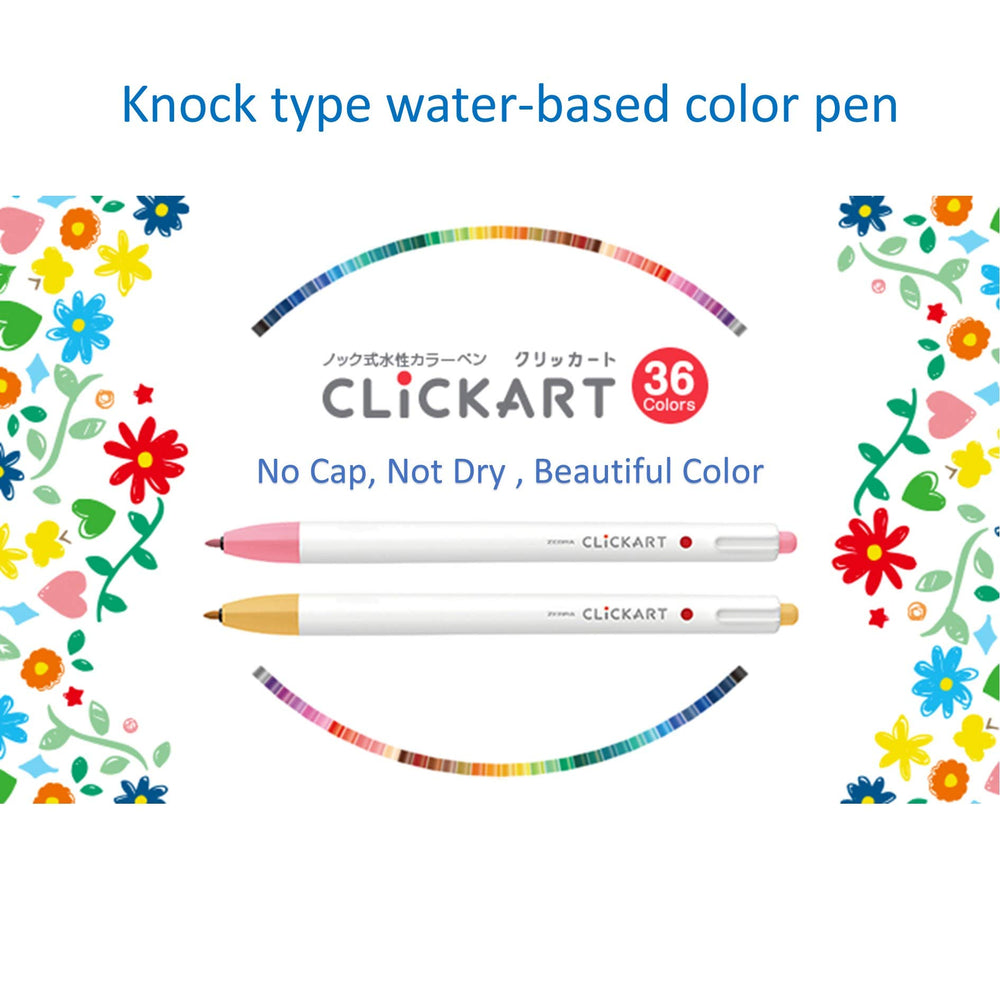 Clickart Zebra 36 Colors Set tip closeup demonstrates the knock mechanism for instant use.