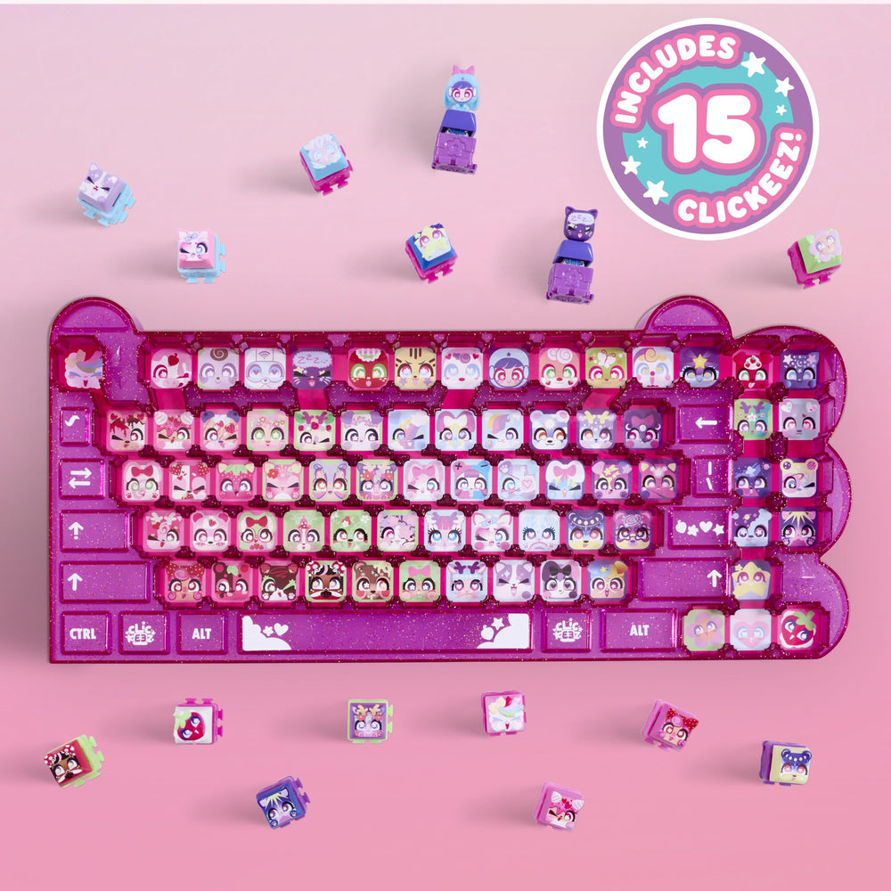 Clickeez characters lined up within the Mega Pack case, ready for play.