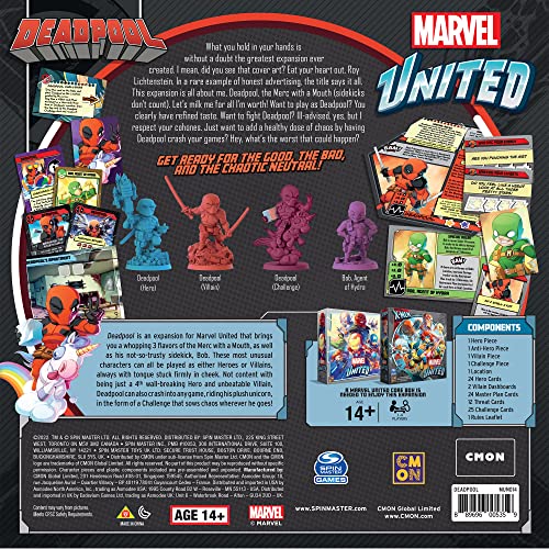 CMON Marvel United Deadpool Expansion Deadpool hero card emphasizes bold teamwork.