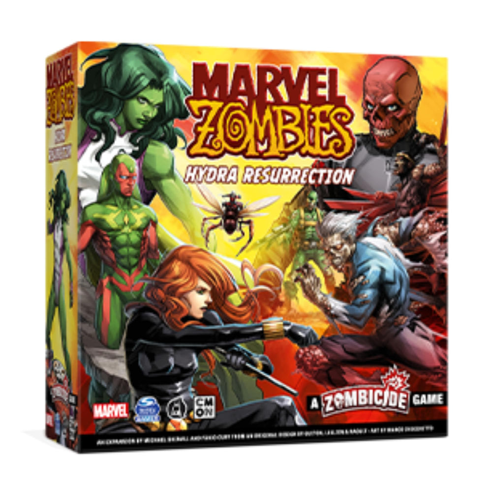 CMON Marvel Zombies Hydra Resurrection expansion box for cooperative play with undead Hydra soldiers.