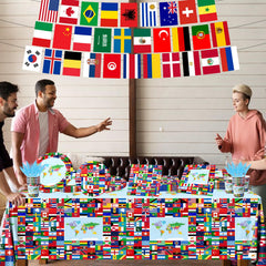 CMUSKO flags tablecloth brings bold travel vibes to indoor or outdoor parties.