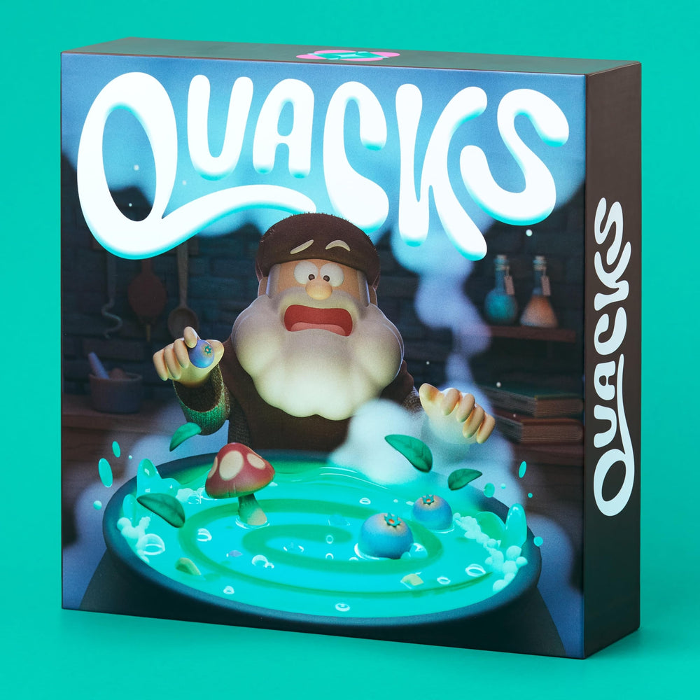 CMYK Quacks board game showing cauldron with explosion tension during play