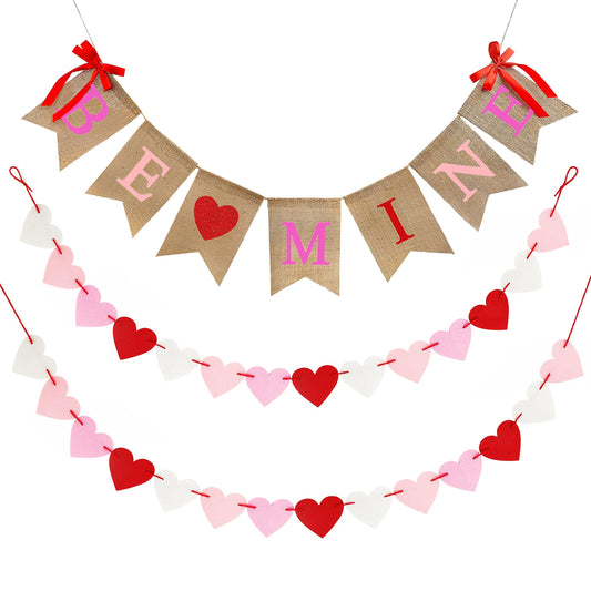 CNVOILA Be Mine burlap banner over mantel adds rustic Valentine charm