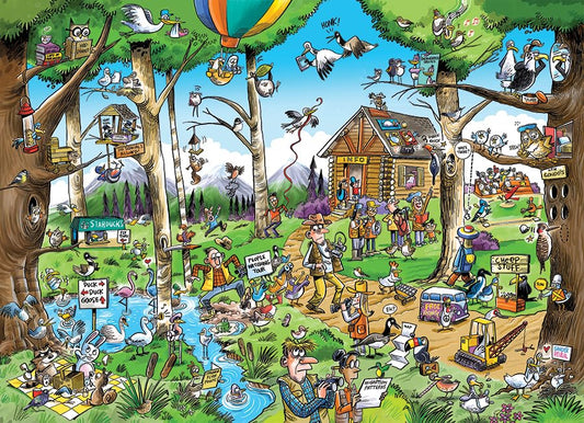 Cobble Hill DoodleTown Birdwatcher's Paradise puzzle spreadβgreat for family puzzle nights.