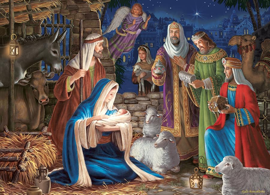 Cobble Hill Miracle in Bethlehem puzzle uses glare-reducing linen paper for comfortable viewing.