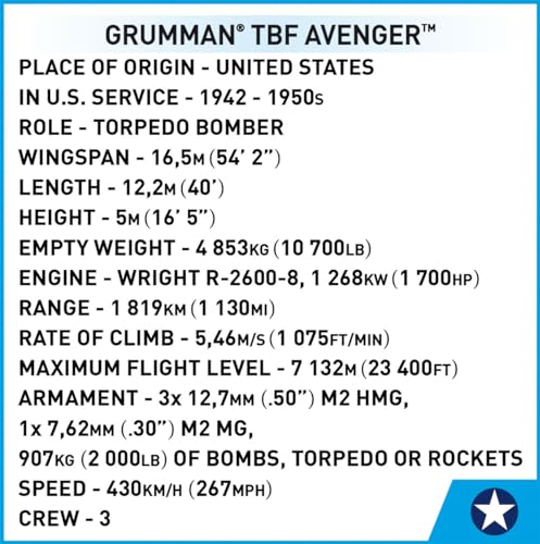 COBI Historical Collection WWII Grumman TBF Avenger authentic markings