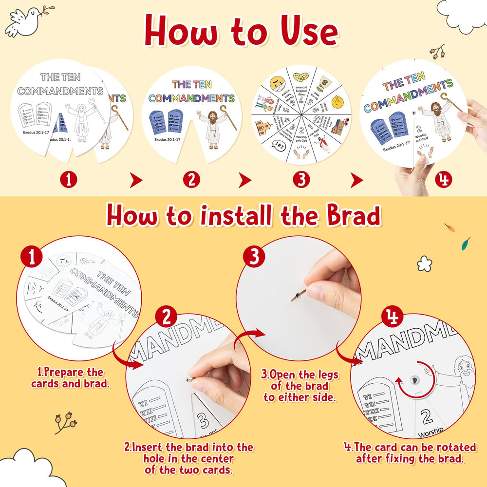COcnny brads used for easy assembly and rotating card wheel