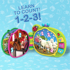 Close-up of CoComelon buttons for numbers, music, and animals.