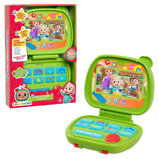 CoComelon Sing and Learn Laptop with foldable design supports imaginative pretend typing.