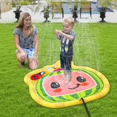 Water spray feature on the CoComelon Splash Pad for interactive outdoor games.