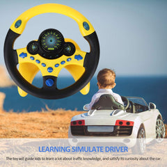 Coherny child enjoying steering wheel toy promoting creativity and coordination.