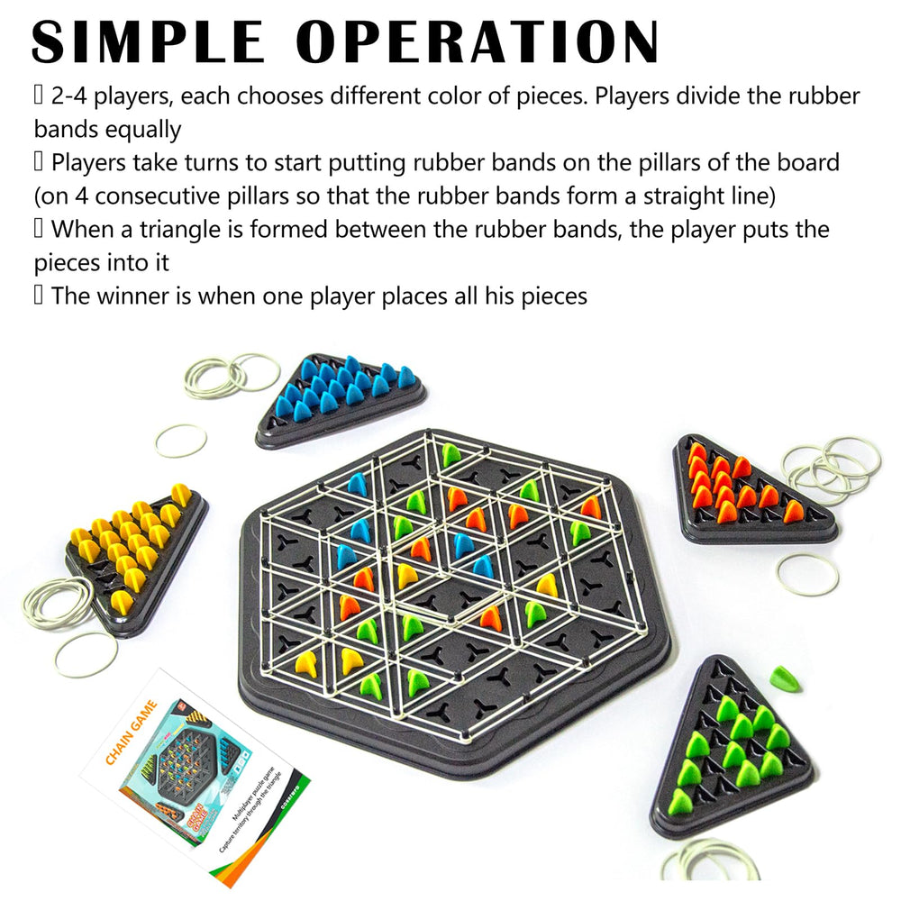 COHHFWPD Chain Triangle Chess Game rubber bands form triangles for tactile play sessions.