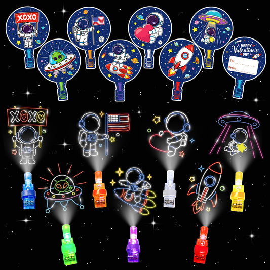 COKOKA valentines day kit with astronaut cards and LED lights for classroom exchanges