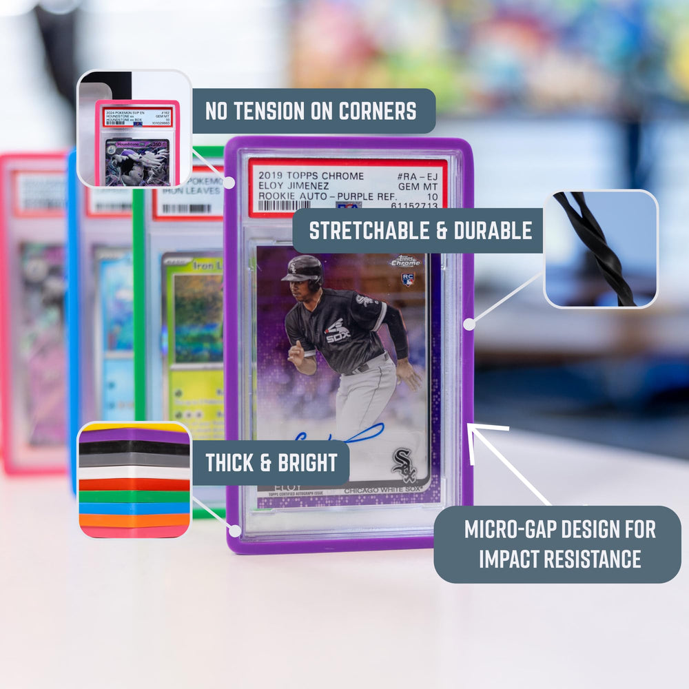 The Collector's Hubs PSA slab guard side-view shows edge protection during handling and display.