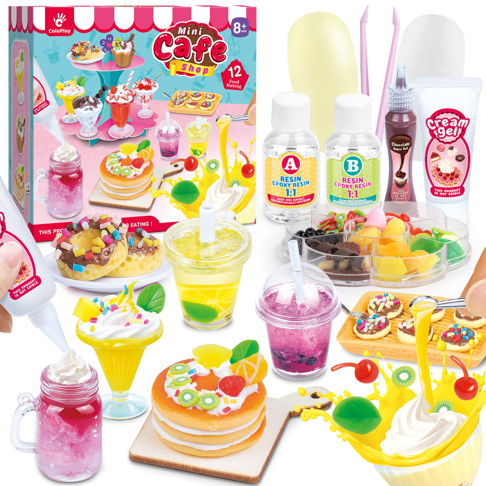 ColoPlay 12 miniature food toys set elements for creative pretend play with realistic dessert details.