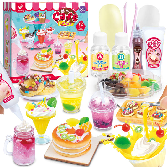 ColoPlay 12 miniature food toys set elements for creative pretend play with realistic dessert details.