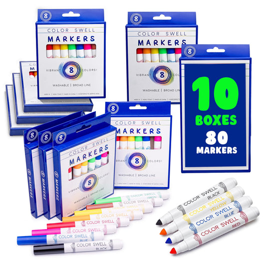 Color Swell 80-count bulk markers box front showing vivid classroom colors for use