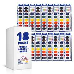 Color Swell washables 18-pack watercolors with wood brush for classroom art.