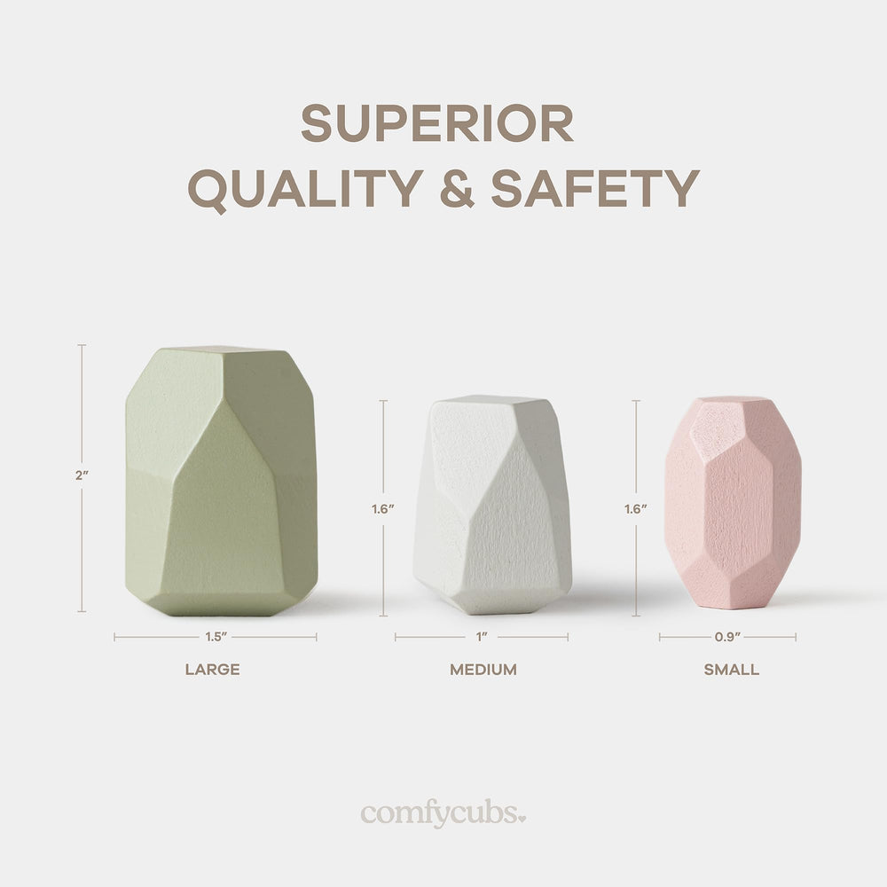 Comfy Cubs Stacking Rocks eco-friendly materials: sustainable pine wood and non-toxic paint.