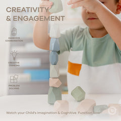 Comfy Cubs Stacking Rocks toddler play: kid-friendly design supports fine motor practice.